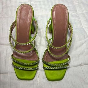 Amina Muaddi Lime Green Crystal Embellished Heels